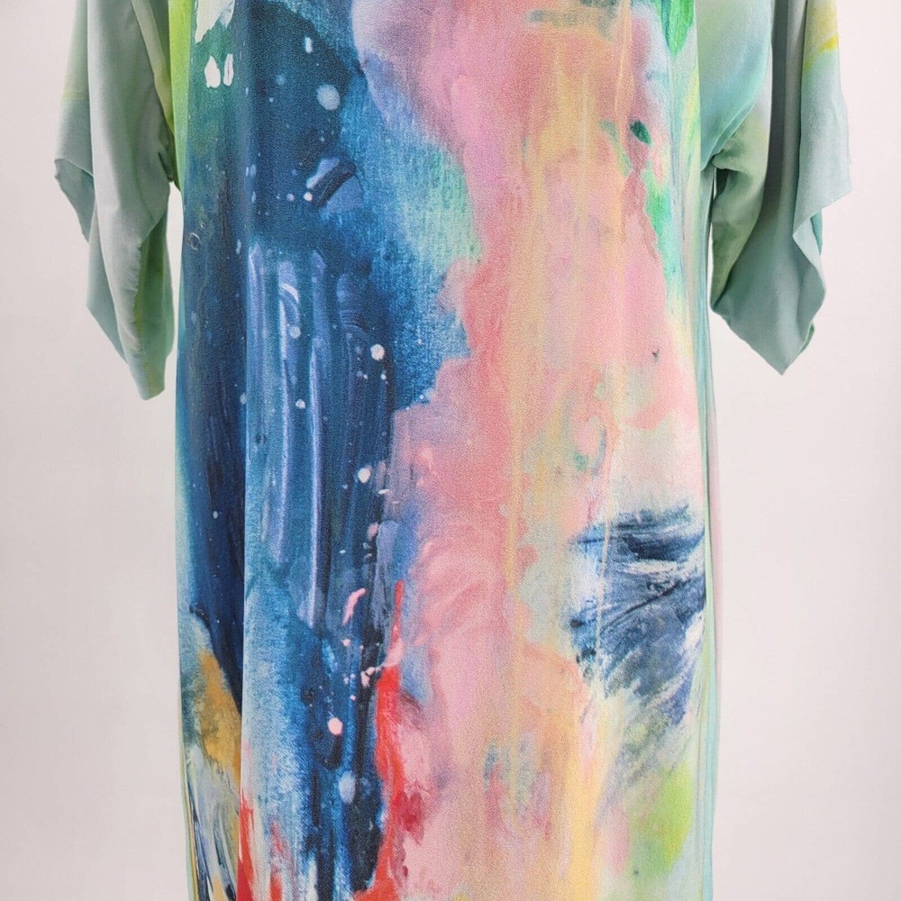 Anthropologie Maeve Painted Silk Watercolor Claire Desjardins Small Mini Dress - Picture 3 of 11